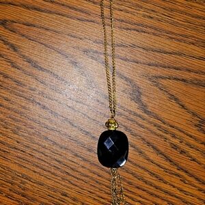 Thin Gold Plated Chain With Plastic Black Pendant Fashion Jewelry Women's